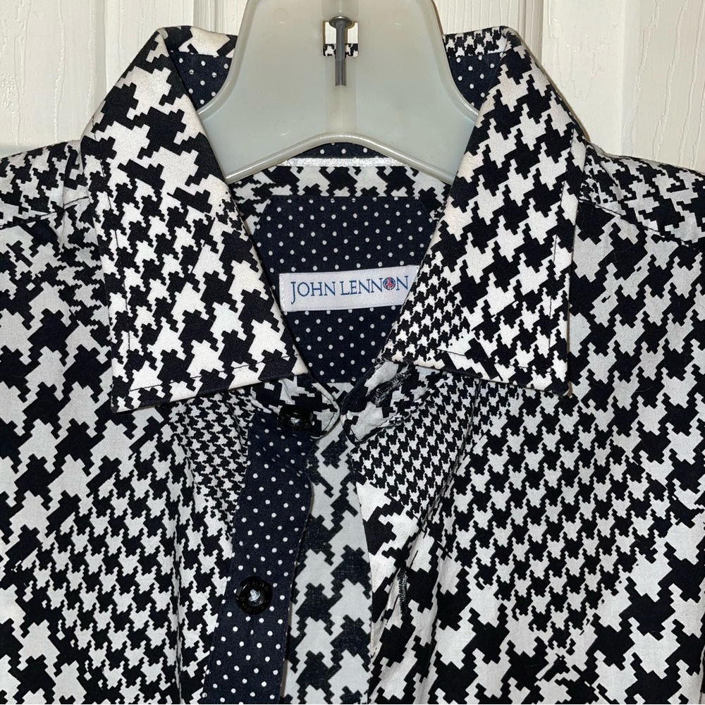 John Lennon black & white houndstooth dress shirt